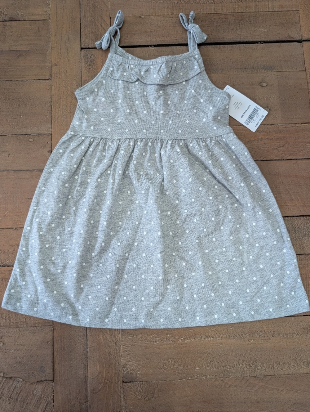 NWT Carter's Gray Knit Polka Dot Sundress with White Dots